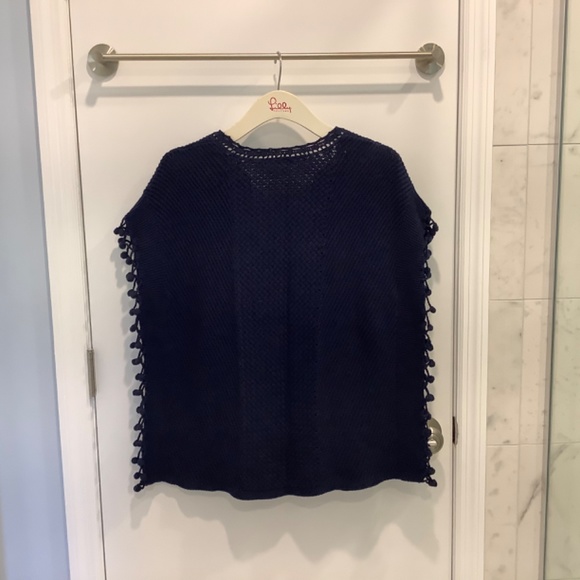 LILLY Pulitzer Keating navy blue pom Pom sweater caftan poncho XS - Picture 6 of 9